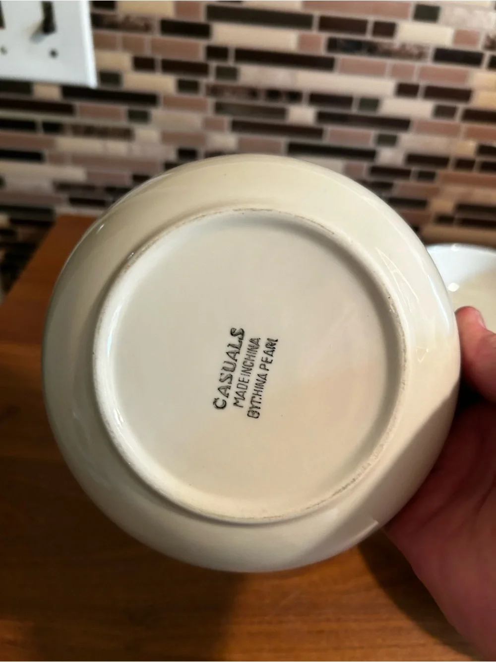 White Ceramic Cereal Bowls with Green Rim - Apple Set of 4